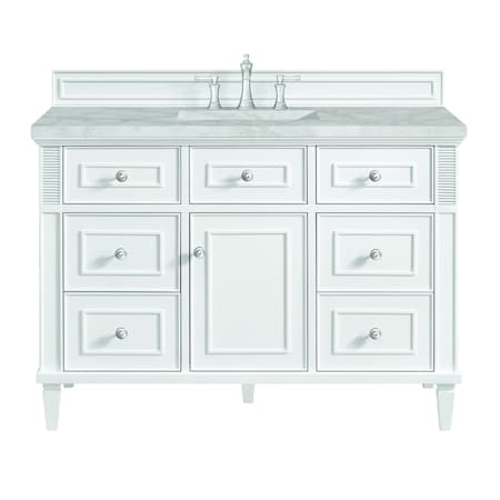 James Martin Vanities 48'' Single Vanity, Bright White w/ 3 CM Victorian Silver Quartz Top 424-V48-BW-3VSL